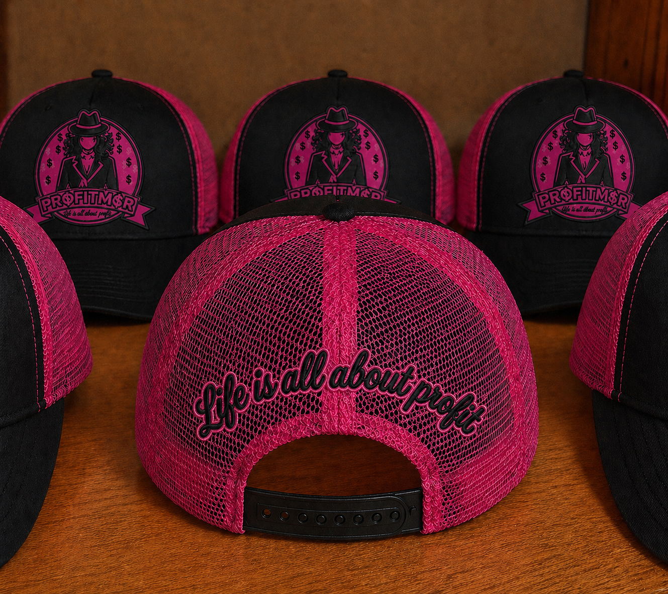 ProfitMCR Black & Hot Pink Embroidered “Boss Lady” Trucker Cap