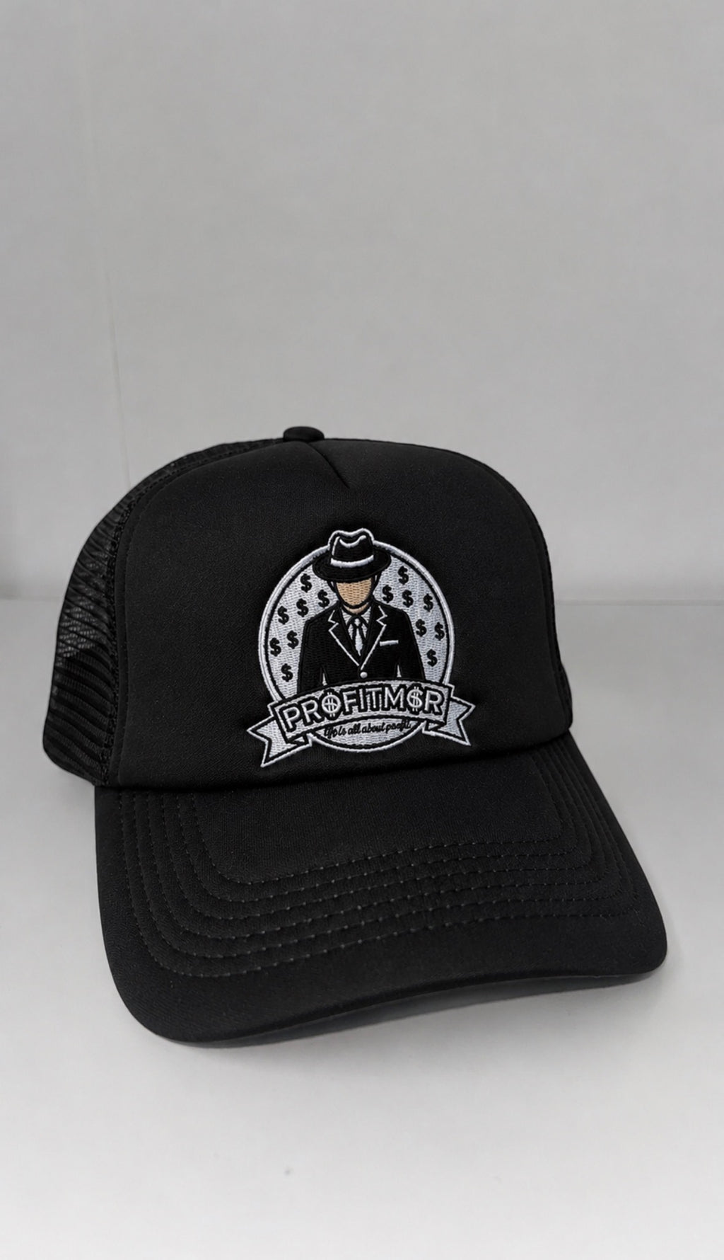 ProfitMcr Black Embroidered Trucker cap
