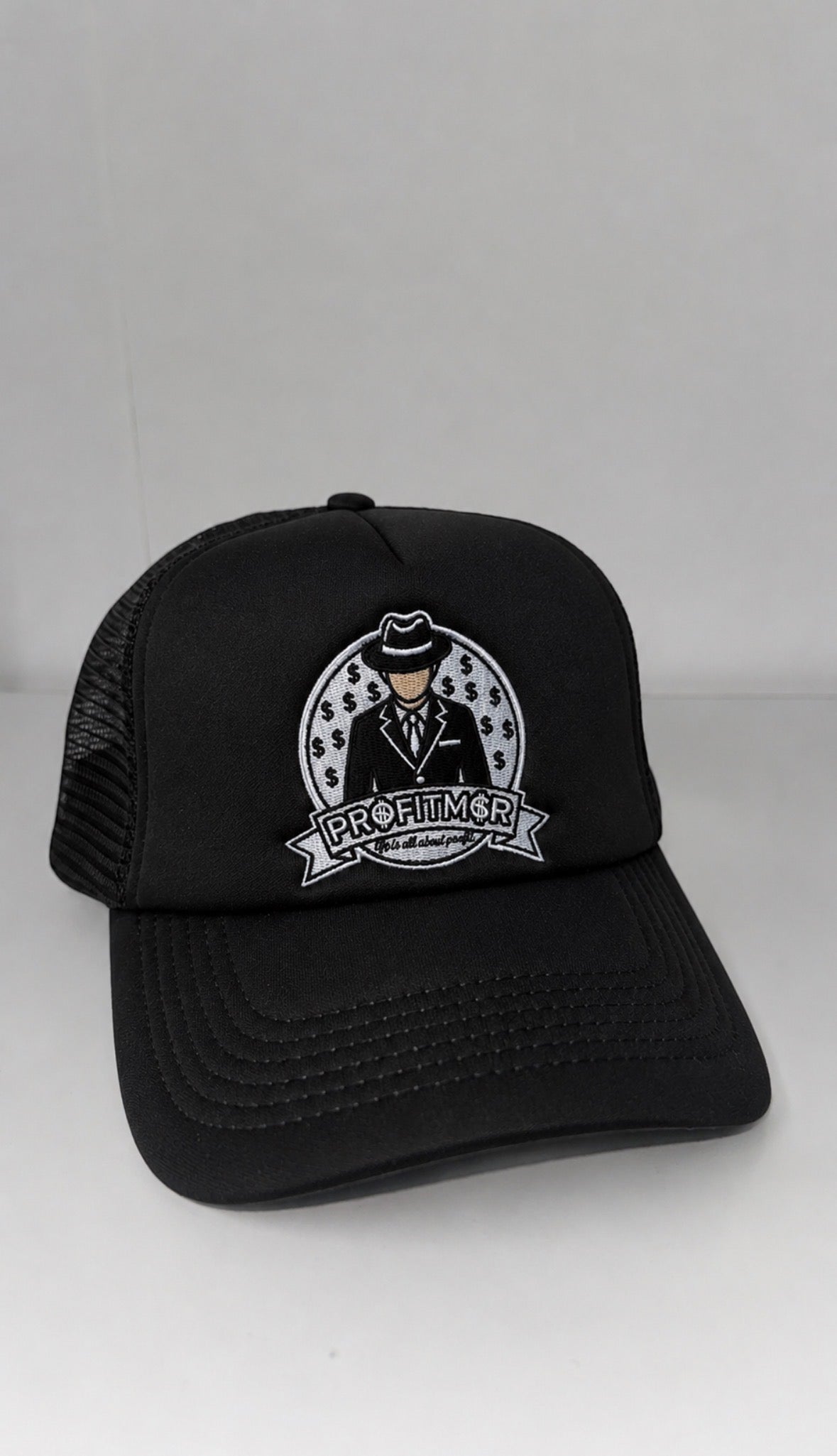ProfitMcr Black Embroidered Trucker cap