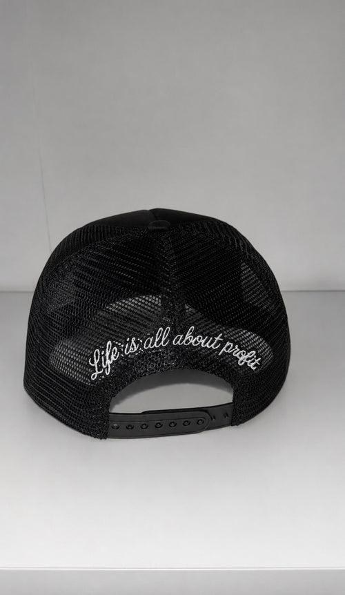 ProfitMcr Black Embroidered Trucker cap