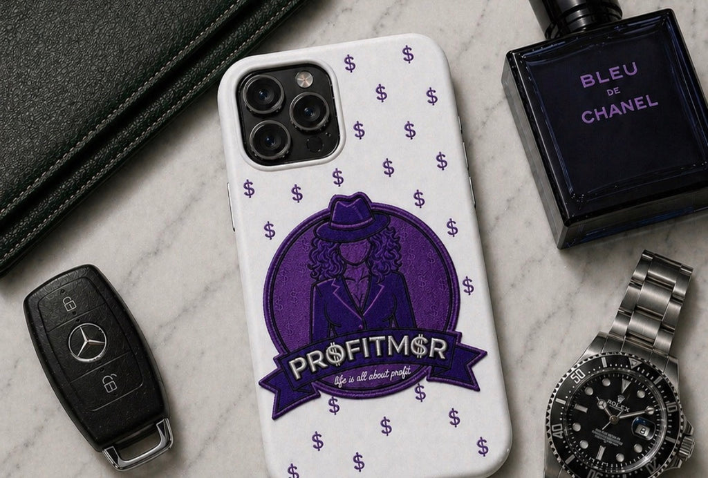 ProfitMCR White & Royal Purple Embroidered “Boss Lady” Phone Case