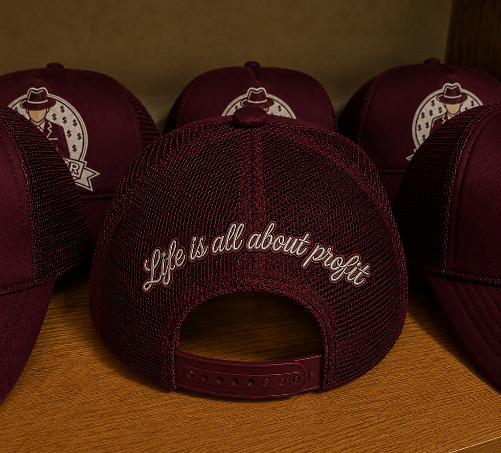 ProfitMCR Maroon Embroidered Trucker Cap