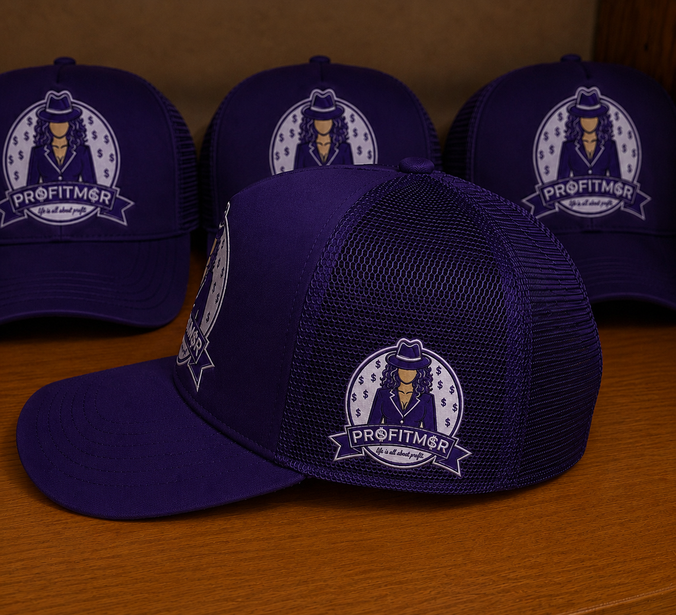 ProfitMcr Royal Purple Embroidered “Boss Lady” Trucker Cap
