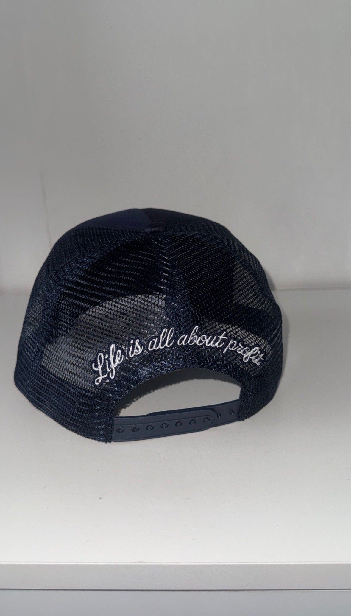 ProfitMCR Navy Blue Embroidered Trucker Cap