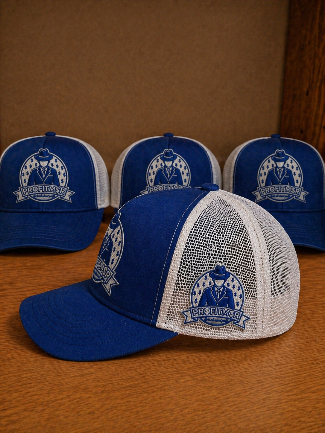 ProfitMCR Zaffre Blue Embroidered Trucker Cap