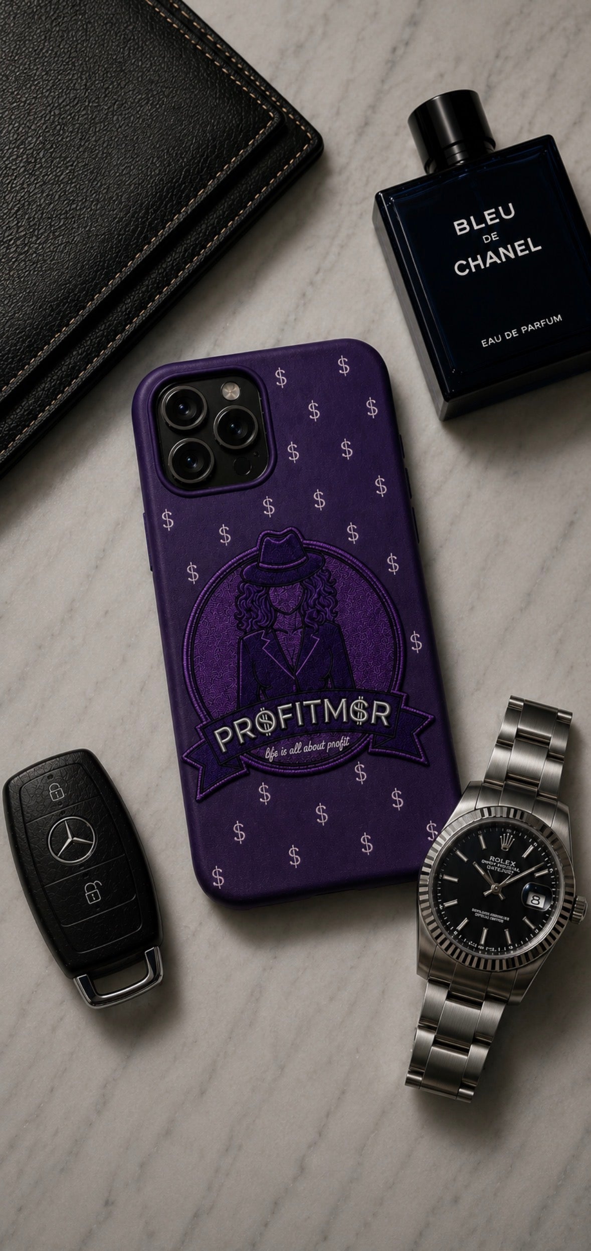 ProfitMCR White & Royal Purple Embroidered “Boss Lady” Phone Case