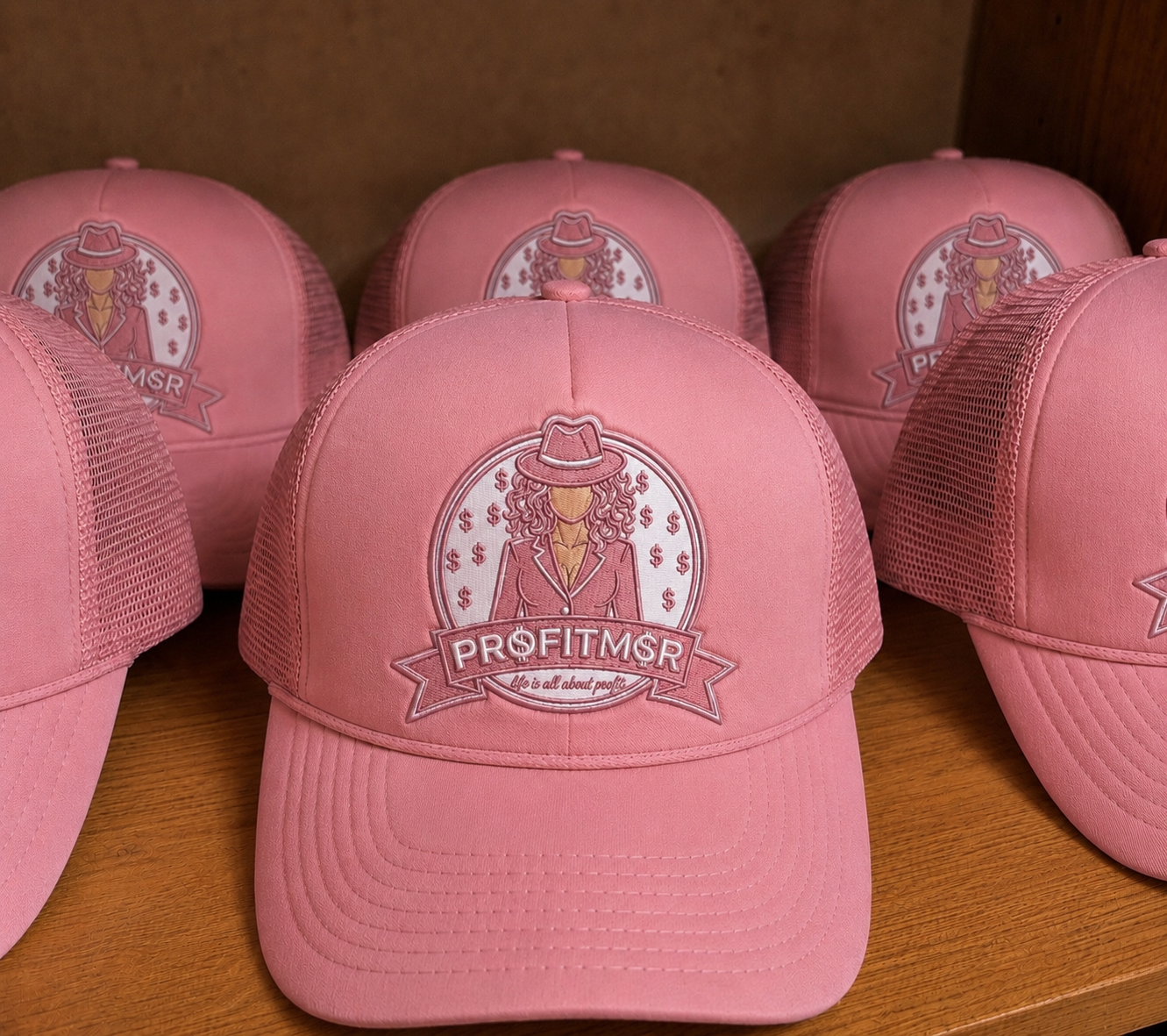 ProfitMCR Salmon Pink Embroidered “Boss Lady”Trucker Cap