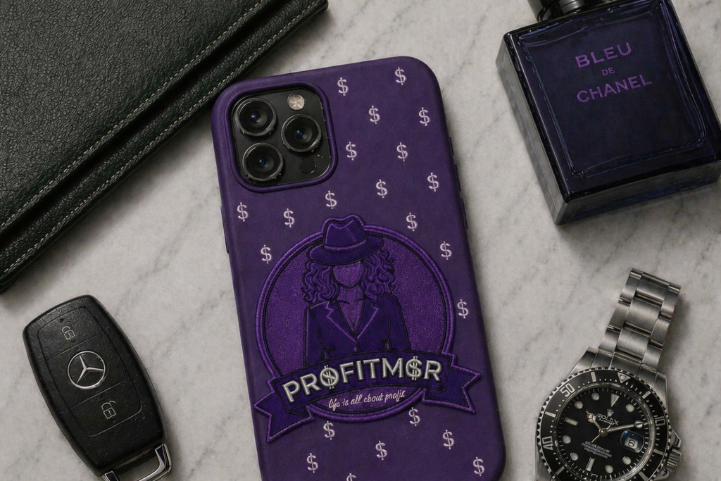 ProfitMCR Black & Royal Purple Embroidered “Boss Lady” Phone Case