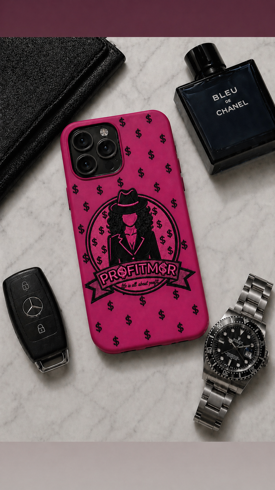 ProfitMCR Hot Pink Embroidered “Boss Lady” Phone Case