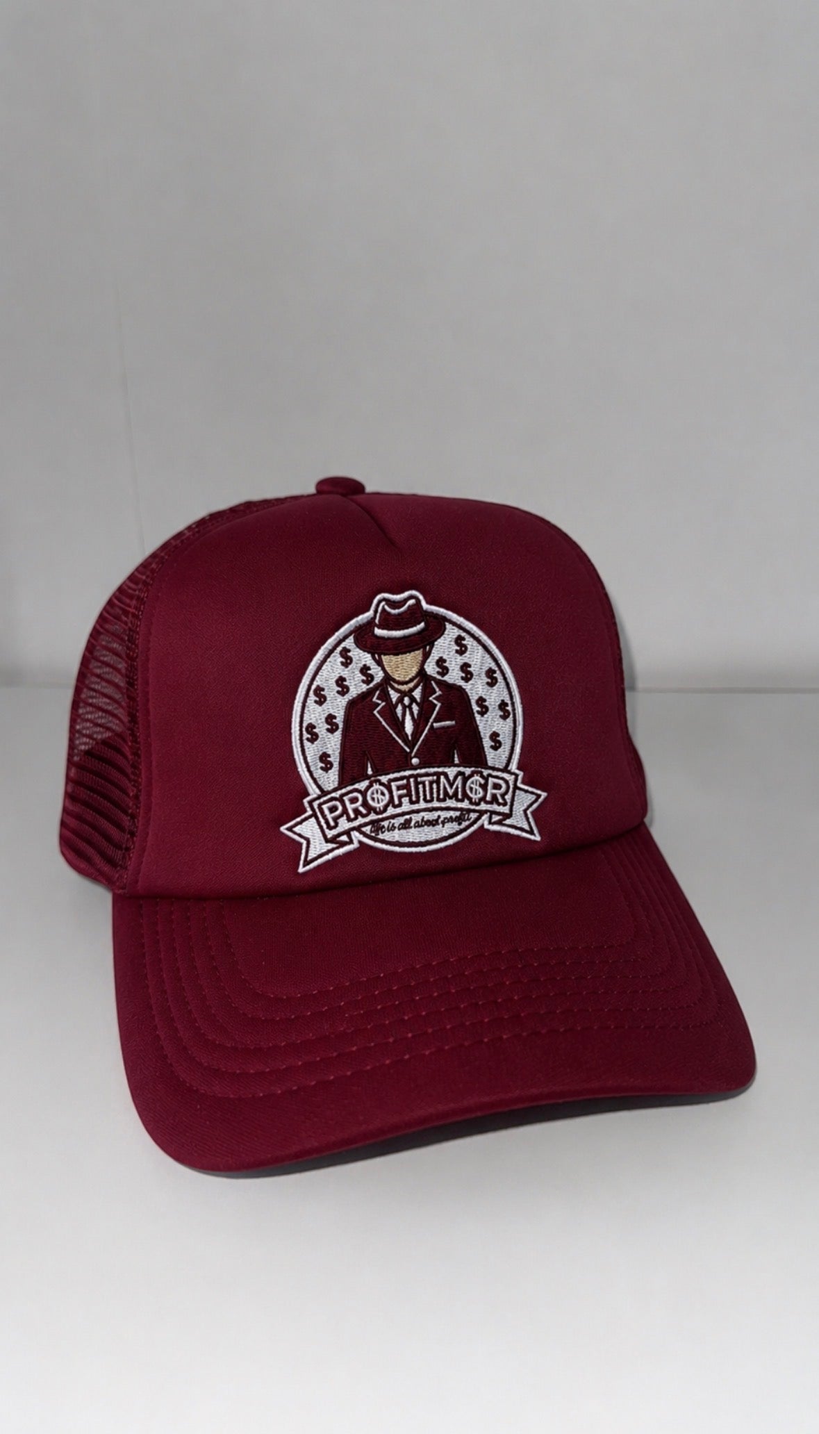 ProfitMCR Maroon Embroidered Trucker Cap