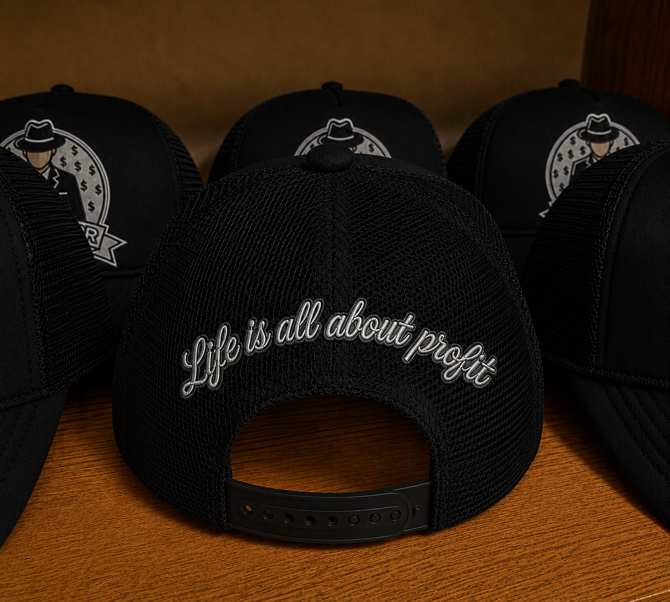 ProfitMcr Black Embroidered Trucker cap