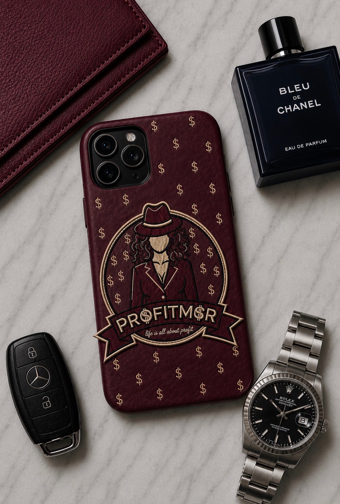 ProfitMCR Burgundy Embroidered “Boss Lady” Phone Case