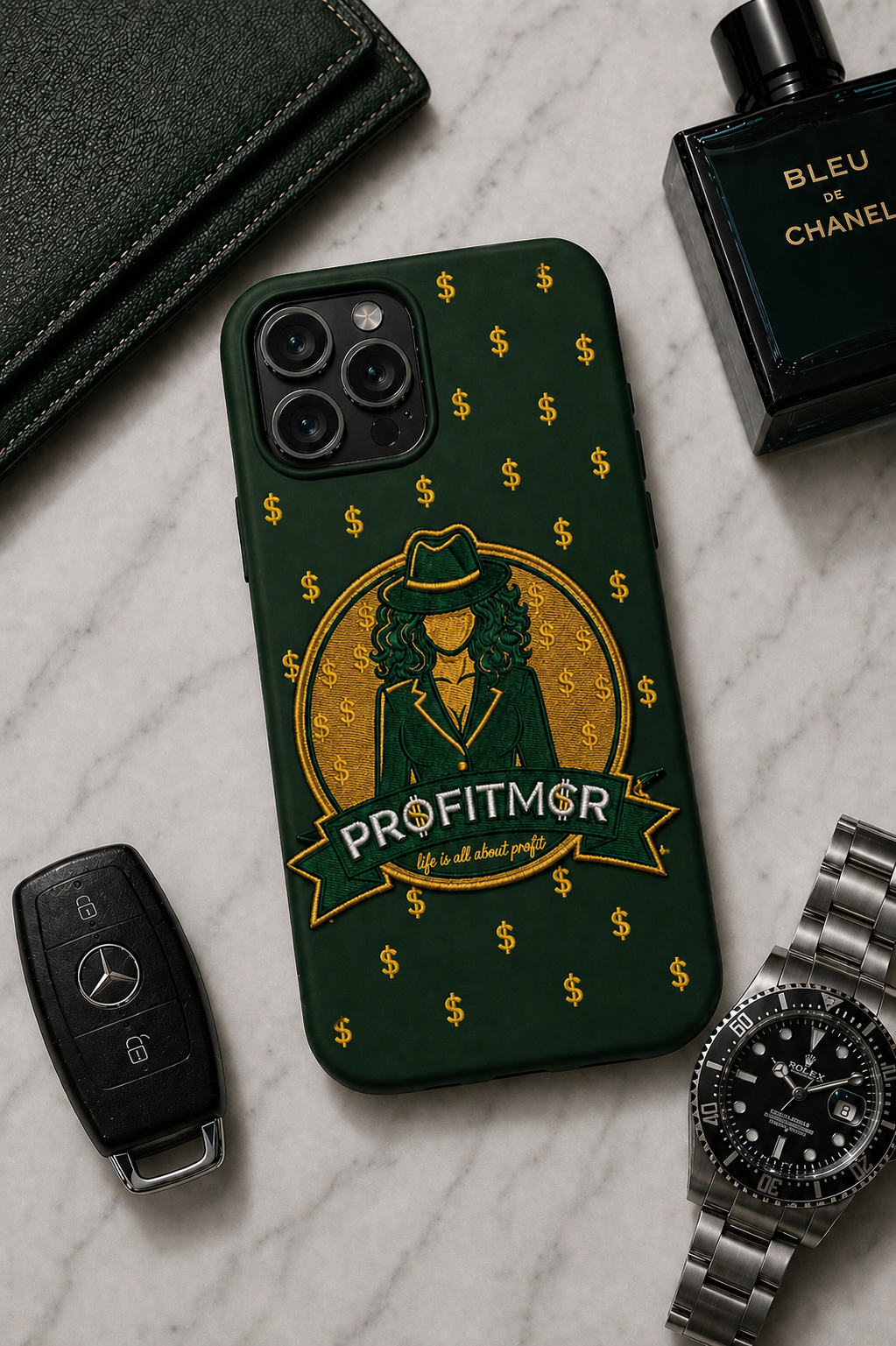 ProfitMCR Money Green Embroidered “Boss Lady”  Phone Case