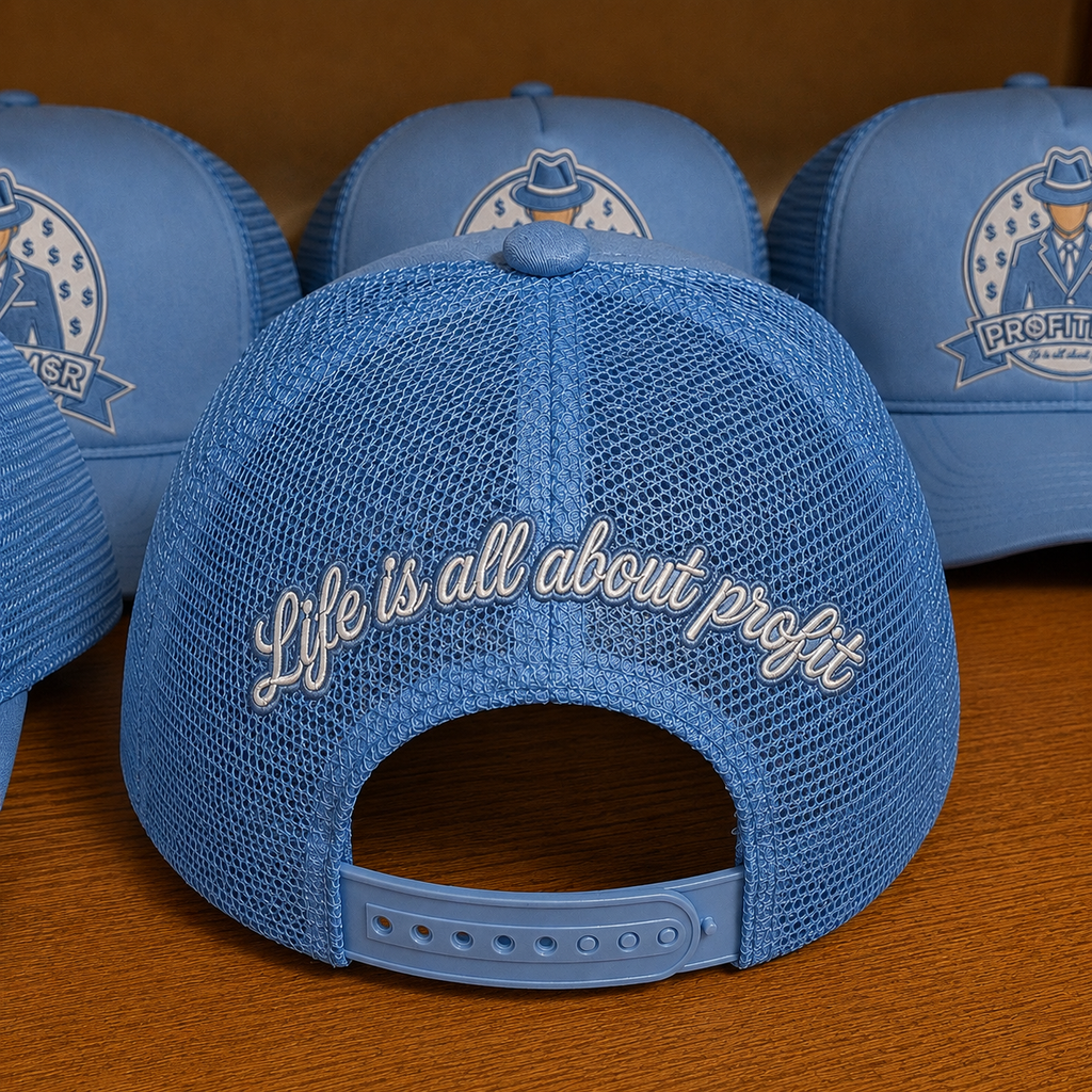ProfitMCR Ice Blue Embroidered Trucker Cap