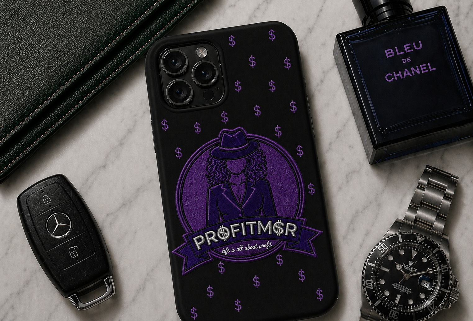 ProfitMCR White & Royal Purple Embroidered “Boss Lady” Phone Case