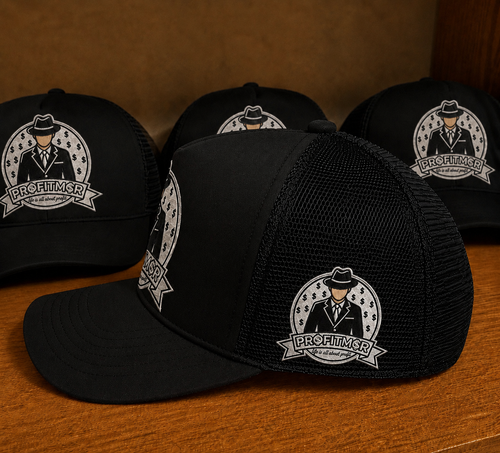 ProfitMcr Black Embroidered Trucker cap
