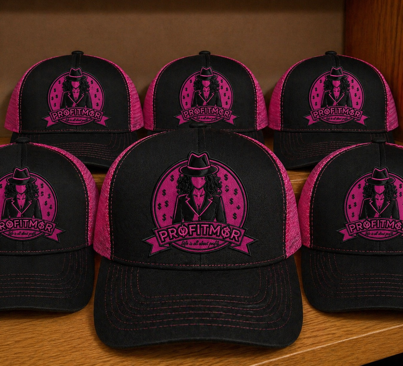 ProfitMCR Black & Hot Pink Embroidered “Boss Lady” Trucker Cap