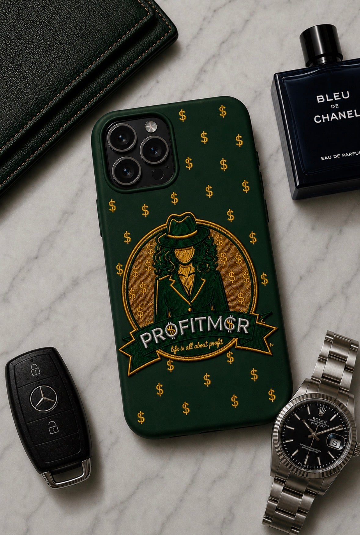 ProfitMCR Money Green Embroidered “Boss Lady”  Phone Case