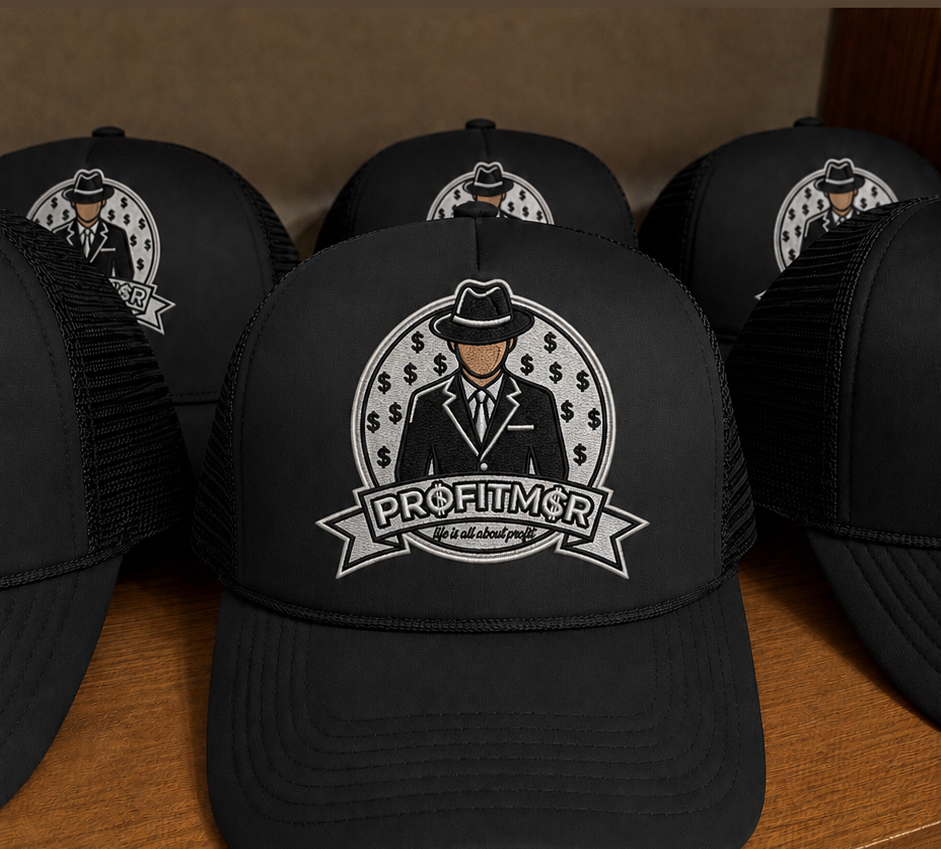 ProfitMcr Black Embroidered Trucker cap
