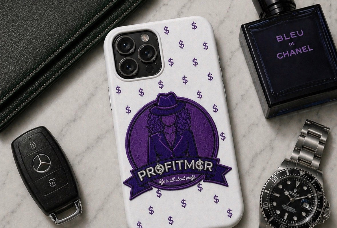 ProfitMCR Black & Royal Purple Embroidered “Boss Lady” Phone Case