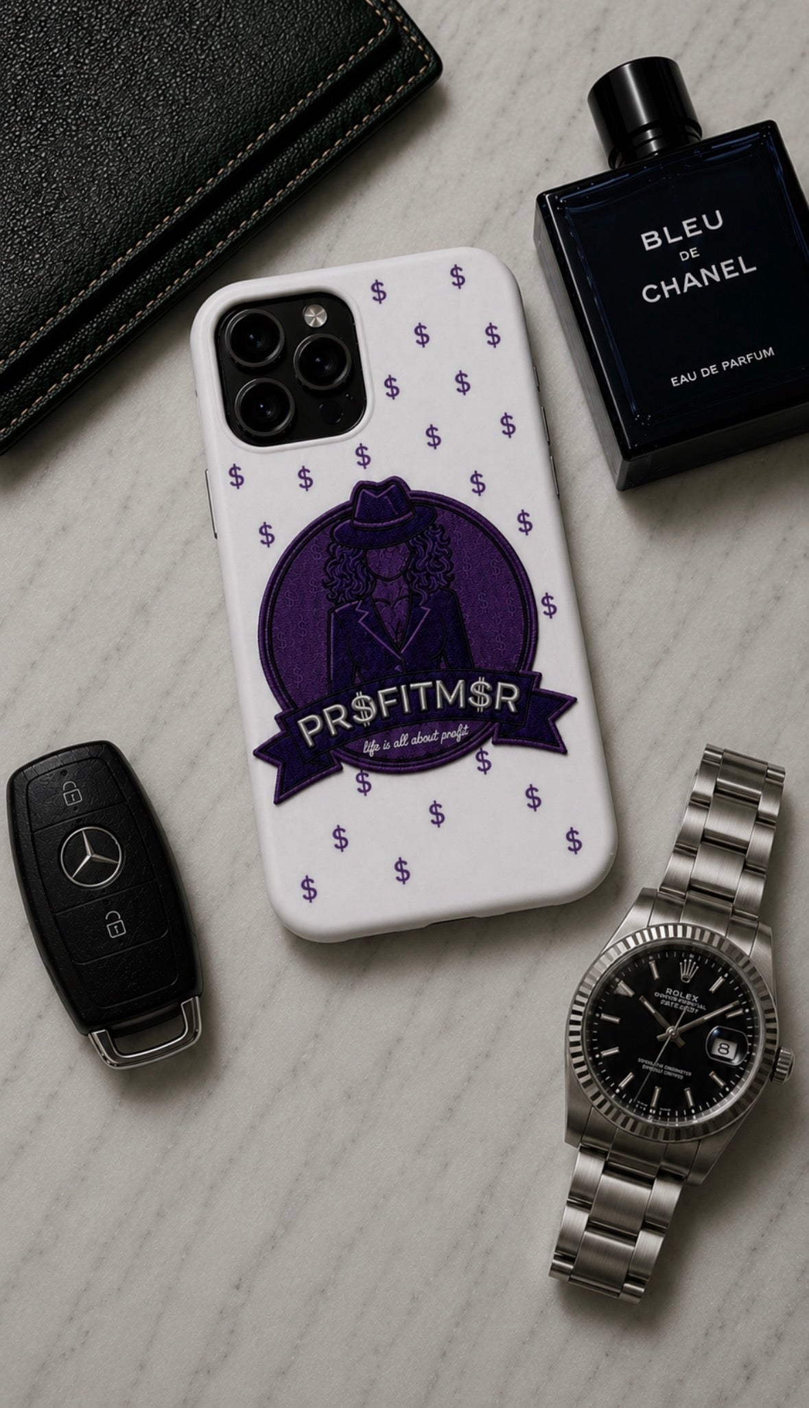 ProfitMCR White & Royal Purple Embroidered “Boss Lady” Phone Case