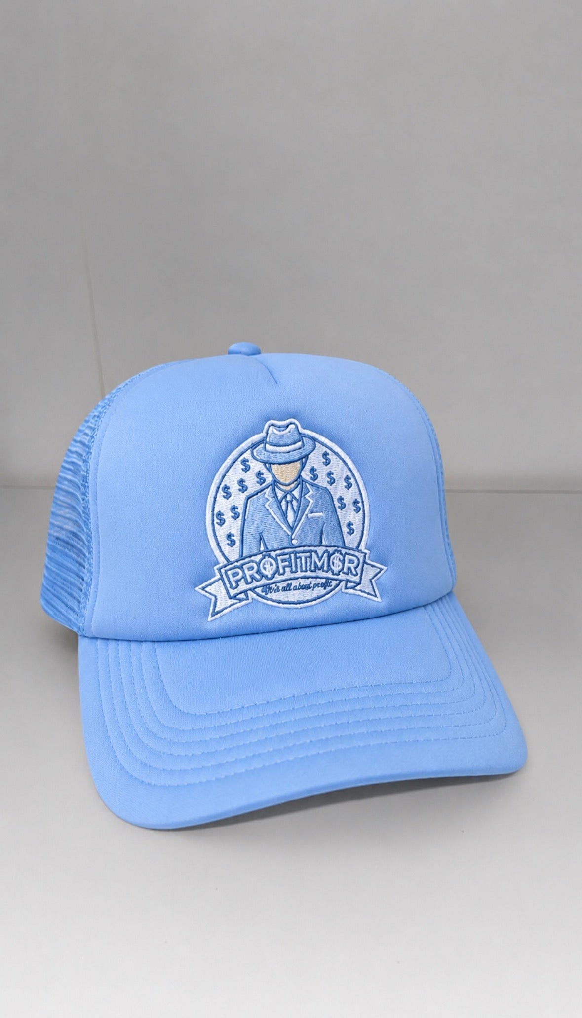 ProfitMCR Ice Blue Embroidered Trucker Cap