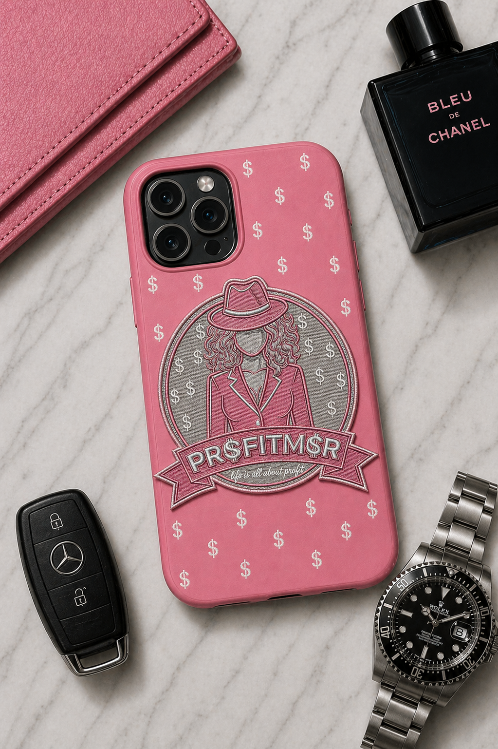 ProfitMCR Salmon Pink Embroidered “Boss Lady” Phone Case