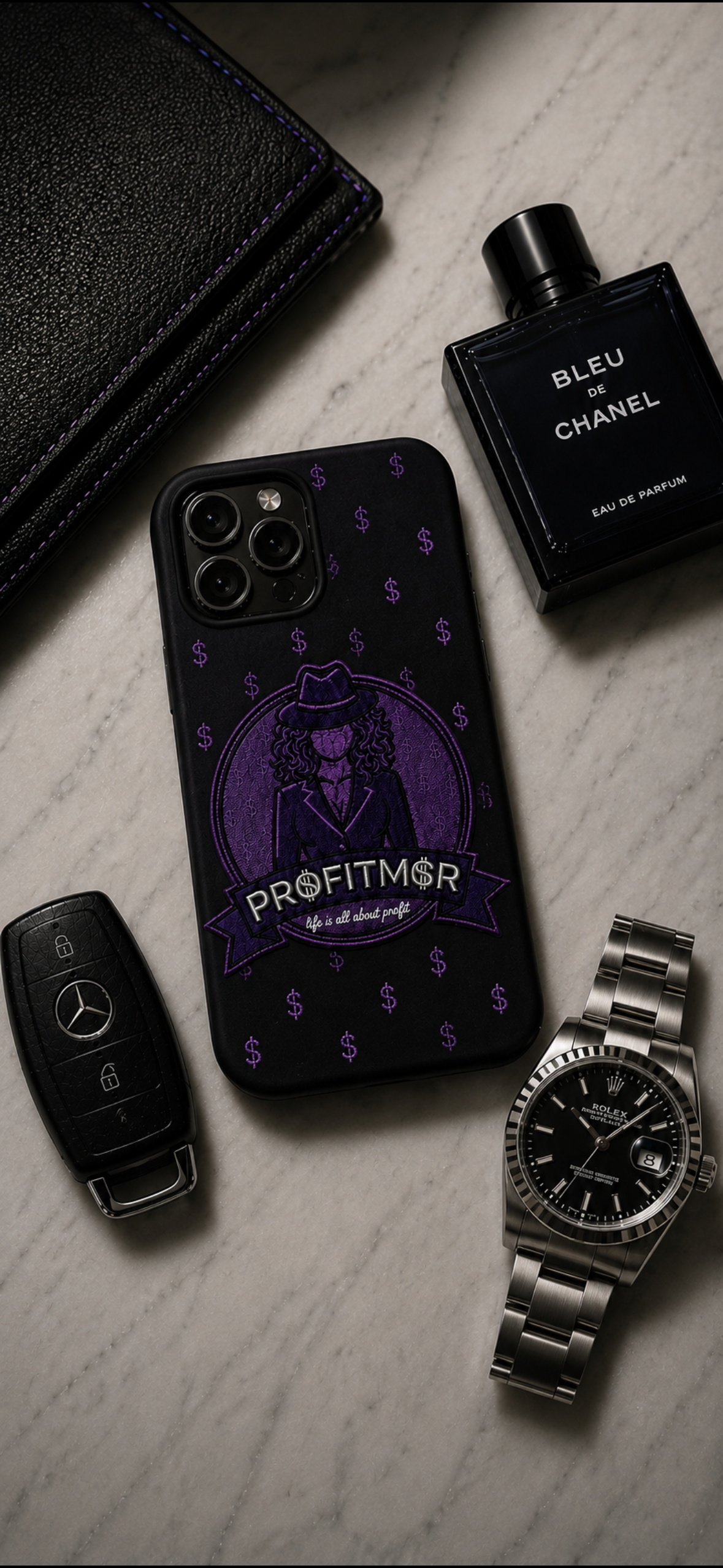 ProfitMCR Black & Royal Purple Embroidered “Boss Lady” Phone Case