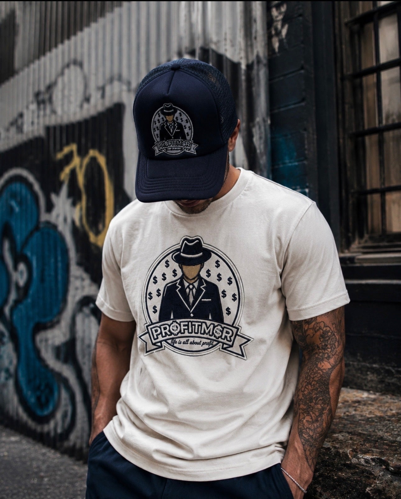 ProfitMCR White & Navy Graphic Design T-shirt
